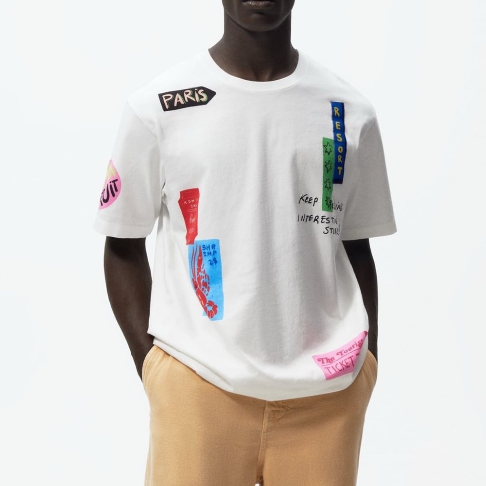 NWT - Zara White Tee with Graphic Accents